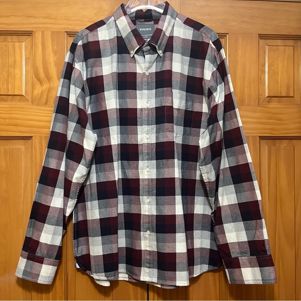 Bonobos Burgundy Plaid Standard Fit Shirt Size XXL